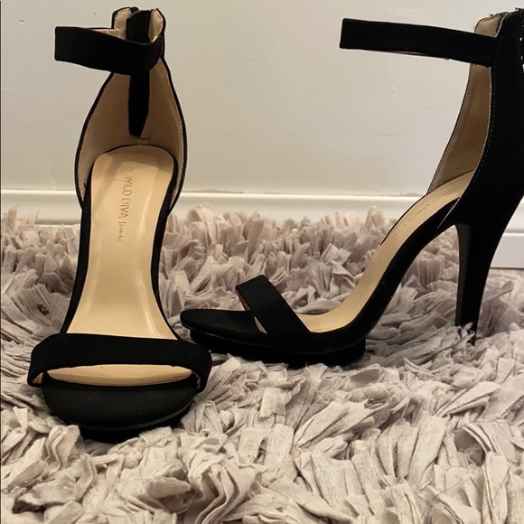 Black Suede Ankle Strap Heels - Picture 1 of 8